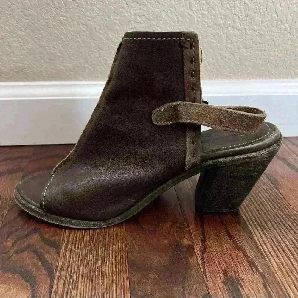Frye Izzy Artisan Peep Toe Mule Booties Wm Sz 9 B Brown Leather Slingback Sandal